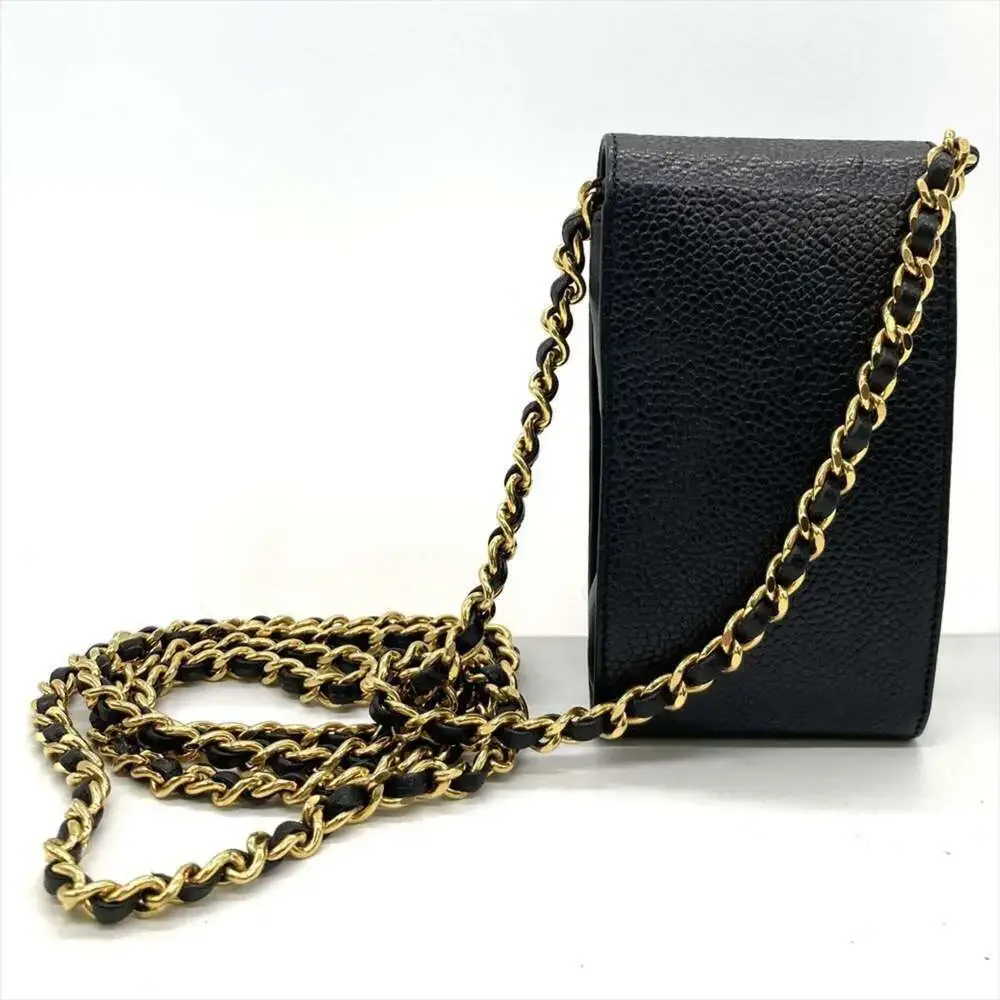 CHANEL Black Caviar Leather Logo Shoulder Bag